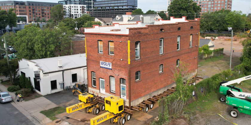 Wolfe moves the Leeper-Wyatt building in Charlotte, NC onto its new foundation